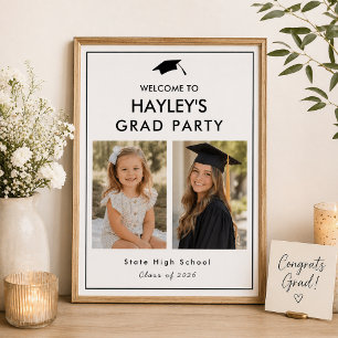 Graduation Party Then and Now Photo Welcome Poster