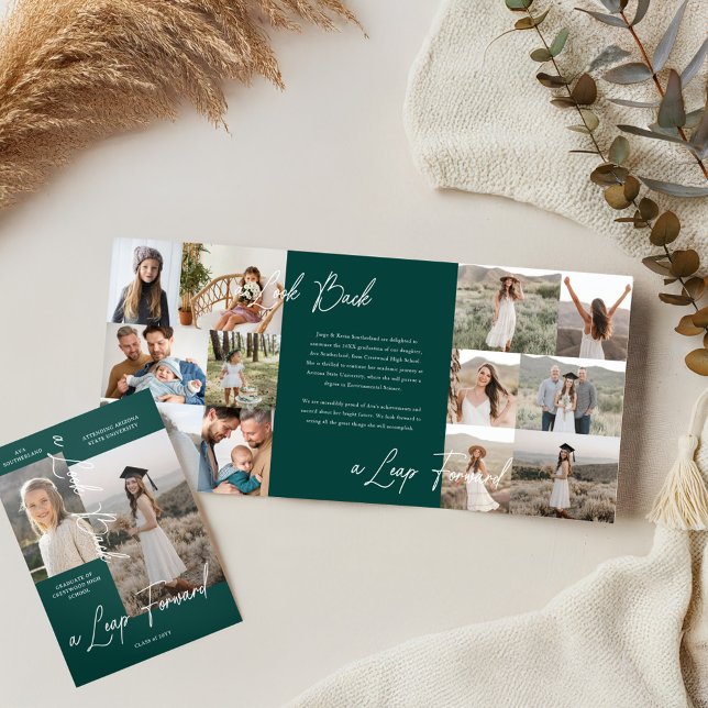 Graduation Party Then & Now Grad Photo Collage Tri-Fold Announcement (Graduation Party Then & Now Grad Photo Collage Tri-Fold Announcement (Inside & Cover))