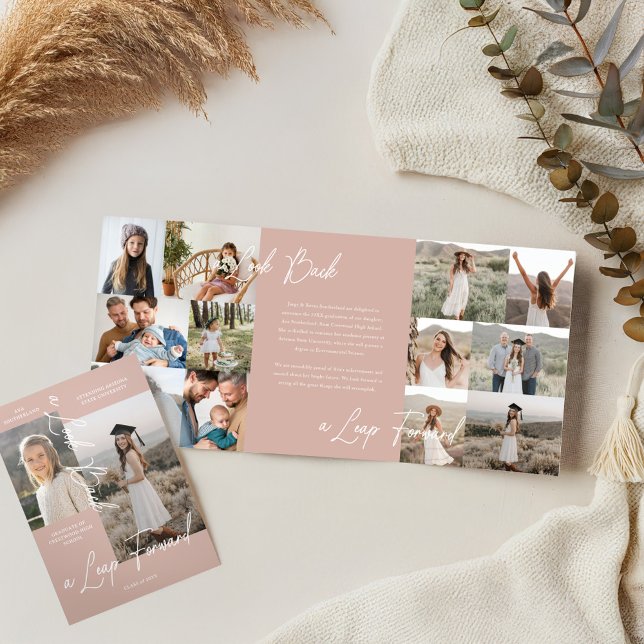 Graduation Party Then & Now Grad Photo Collage Tri-Fold Announcement (Graduation Party Then & Now Grad Photo Collage Tri-Fold Announcement (Inside & Cover))