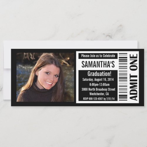 Graduation Party Ticket Invitations, Black White