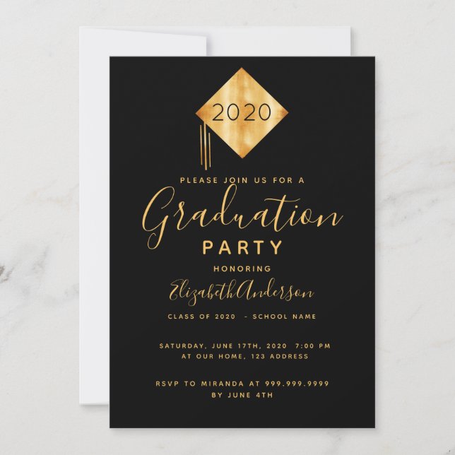Graduation party topper black gold 2026 invitation (Front)