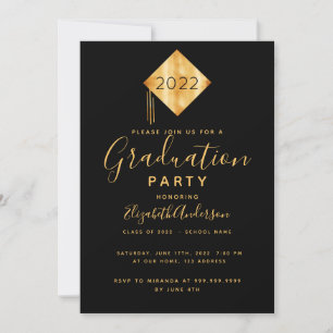Graduation party topper black gold invitation