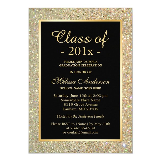 Graduation Party Trendy Gold Glitter Sparkles Card (front side)