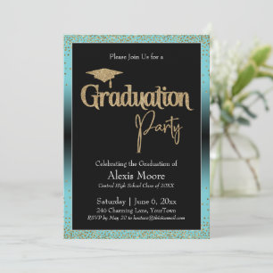Graduation Party Turquoise Ombre Confetti Invitation