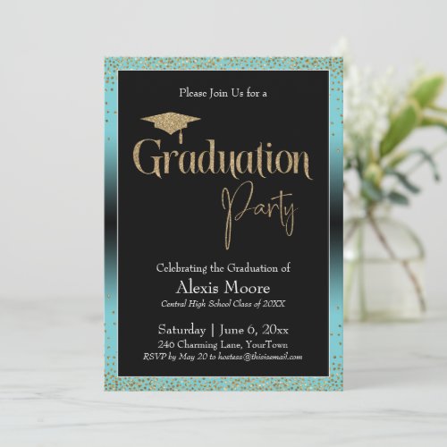 Graduation Party Turquoise Ombre Confetti Invitation