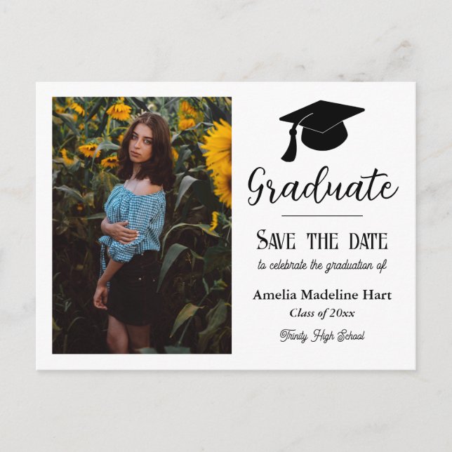 Graduation Party Typography | Save The Date Photo Postcard (Front)