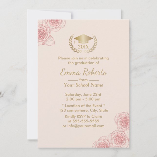 Graduation Party Vintage Rose Floral Girly Invitation (Front)