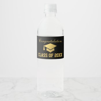 Graduation Party Water Bottle Labels Black Gold by HappyMemoriesPaperCo at Zazzle
