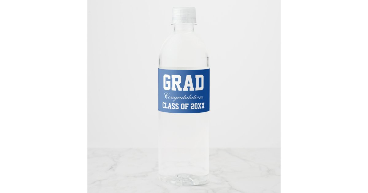 Graduation Party Water Bottle Labels Blue | Zazzle
