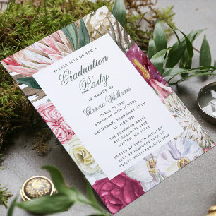 Graduation Party Watercolor Floral Grad Graduate Invitation