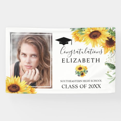 Graduation Party Watercolor Sunflower Photo Banner