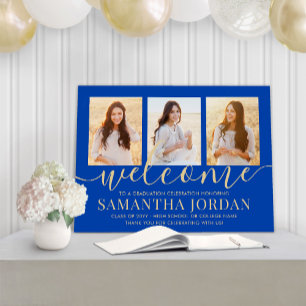 Graduation Party Welcome 3 Photo Royal Blue & Gold Foam Board