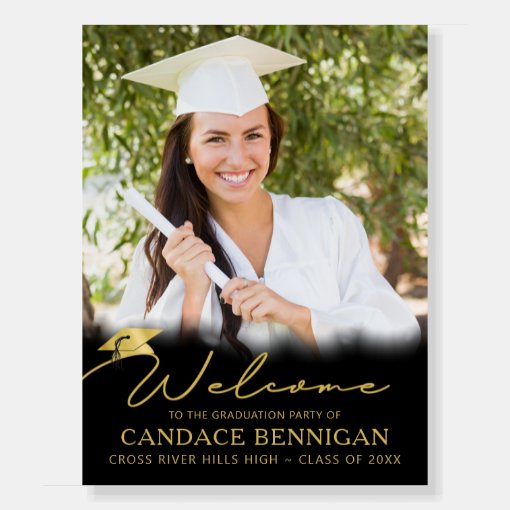 Graduation Party Welcome Black Gold Script Photo Foam Board 