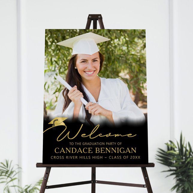 Graduation Party Welcome Black Gold Script Photo Foam Board (Creator Uploaded)