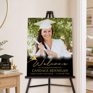 Graduation Party Welcome Black Gold Script Photo Foam Board