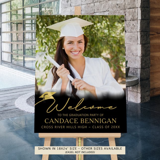 Graduation Party Welcome Black Gold Script Photo Foam Board (Creator Uploaded)