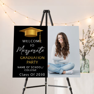 Graduation Party Welcome Black Gold Script Photo Foam Board