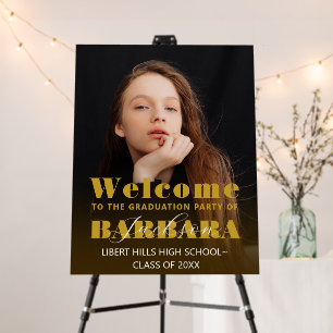 Graduation Party Welcome Black Gold Script Photo  Foam Board