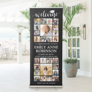 Graduation Party Welcome Multi Photo Collage Black Retractable Banner