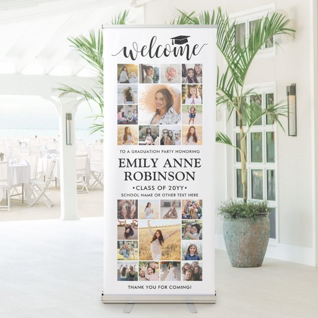 Graduation Party Welcome Multi Photo Collage White Retractable Banner (Creator Uploaded)