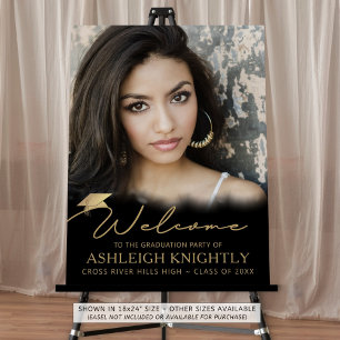 Graduation Party Welcome Photo Black Gold Script Foam Board
