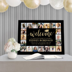 Graduation Party Welcome Photo Collage Black Gold Foam Board