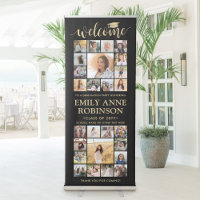 Graduation Party Welcome Photo Collage Black Gold