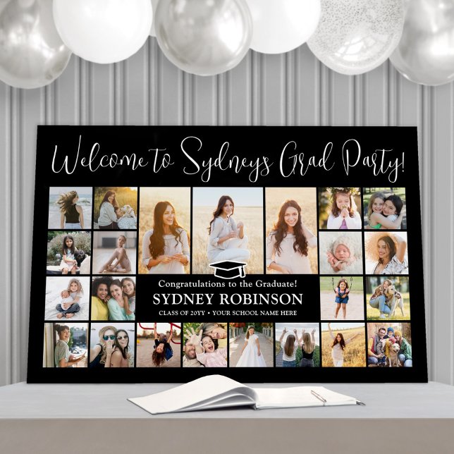 Graduation Party Welcome Photo Collage Black White Foam Board (Creator Uploaded)