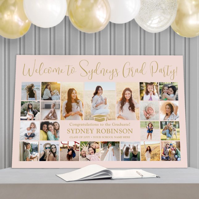 Graduation Party Welcome Photo Collage Blush Pink Foam Board (Creator Uploaded)