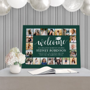 Graduation Party Welcome Photo Collage Dark Green Foam Board