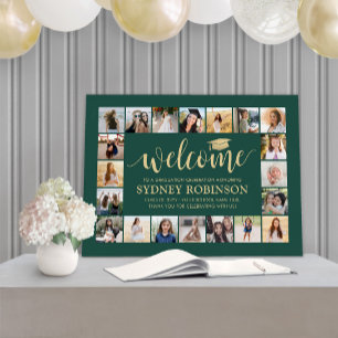 Graduation Party Welcome Photo Collage Green Gold Foam Board