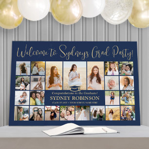 Graduation Party Welcome Photo Collage Navy & Gold Foam Board