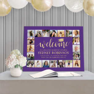 Graduation Party Welcome Photo Collage Purple Gold Foam Board