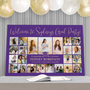 Graduation Party Welcome Photo Collage Purple Gold Foam Board