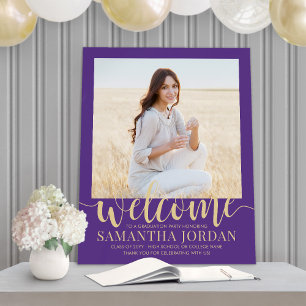 Graduation Party Welcome Photo Purple and Gold Foam Board