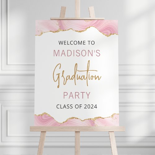Graduation Party Welcome Pink Gold Agate Foam Board