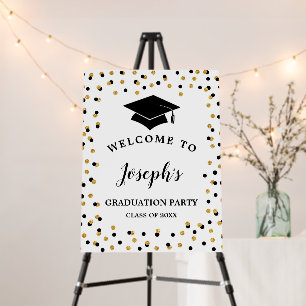 Graduation Party Welcome Sign Black & Gold Glitter