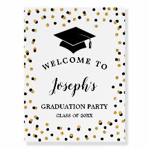 Graduation Party Welcome Sign Black & Gold Glitter