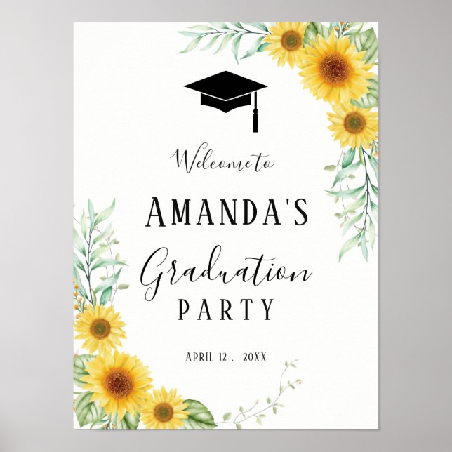 Graduation party welcome sign floral and gold (Front)