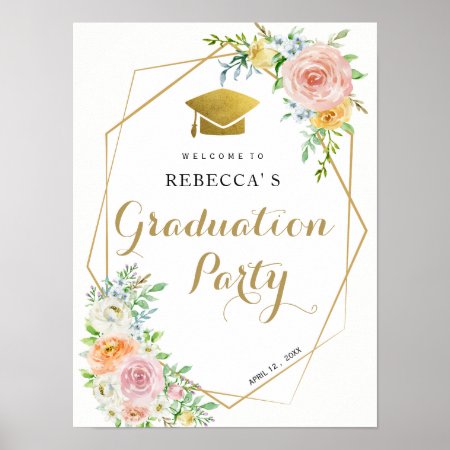 Graduation Party Welcome Sign Floral And Gold