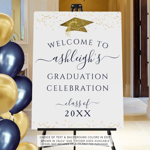 Graduation Party Welcome Sign Navy Gold Glitter