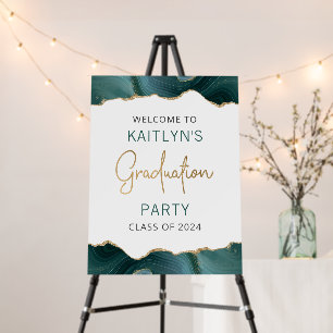 Graduation Party Welcome Teal Gold Agate Foam Board