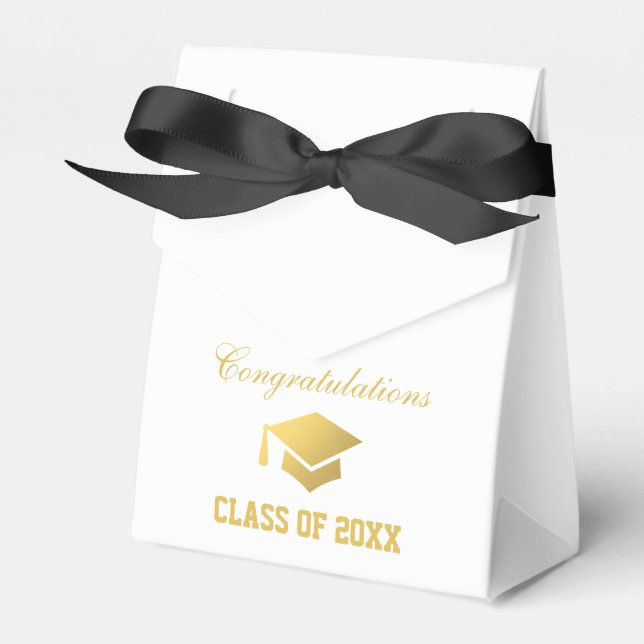 Graduation Party White and Gold Favor Boxes (Front Side)