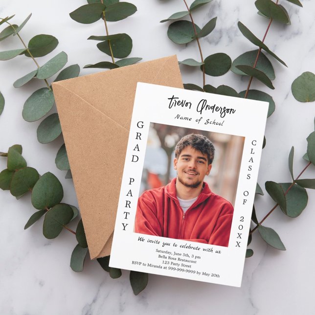 Graduation party white black photo class of 2026 invitation (Creator Uploaded)