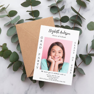 Graduation party white black photo class of 2026 invitation