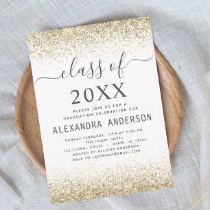 Graduation Party White Gold Class of 2024 Invitation