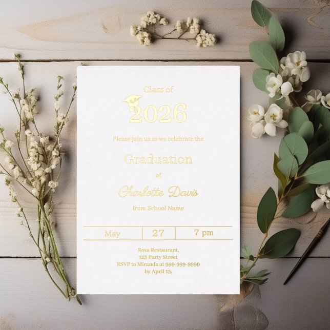Graduation party white gold class of 2026 luxury foil invitation (Creator Uploaded)