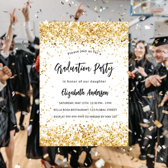 Graduation party white gold glitter glamorous invitation (Creator Uploaded)