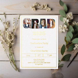 Graduation party white gold grad photo luxury foil invitation