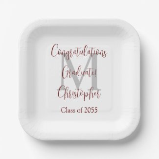 Graduation Party White Gray Burgundy Name Monogram